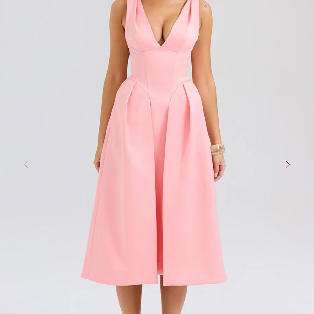 House of CB Peach Satin Pleated Midi Dress. - Picture 9 of 12